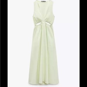 Zara cutout Gabardine Midi Dress in light green/yellow